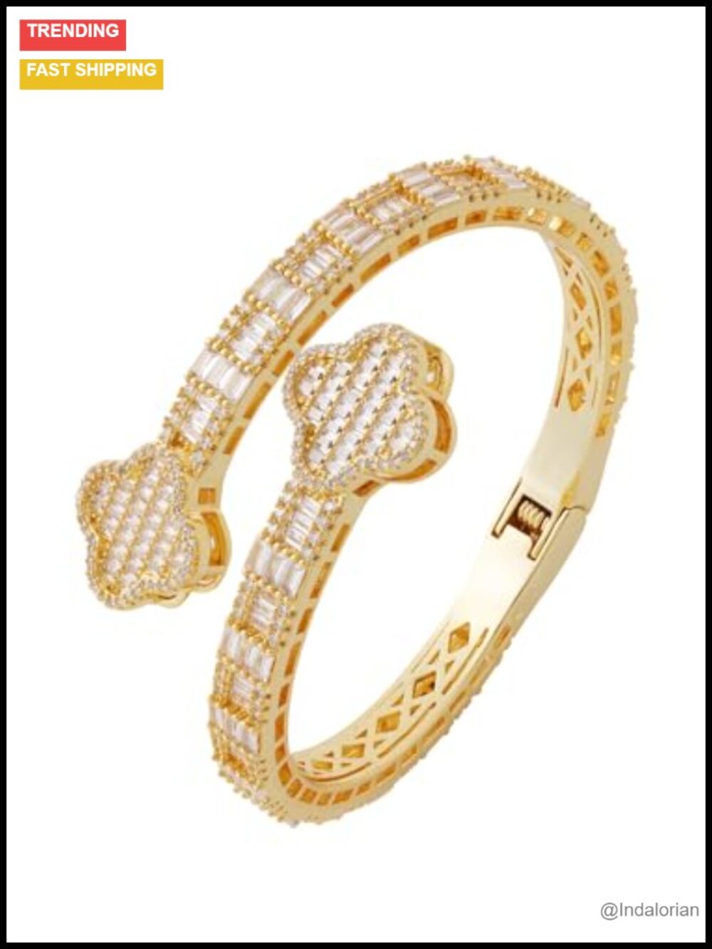 Lucky Four Leaf Bangle Bracelet 5A Cubic Zirconia Gold Plated